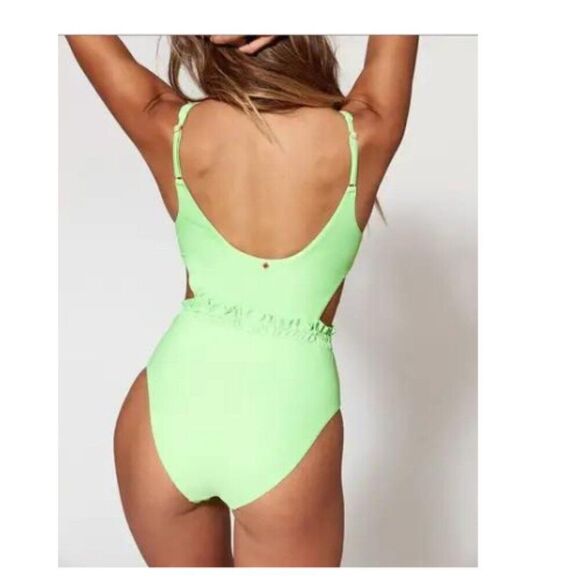 Red Carter Women's Lime Green Ruffle Cutout Side One Piece Swimsuit - Picture 3 of 11